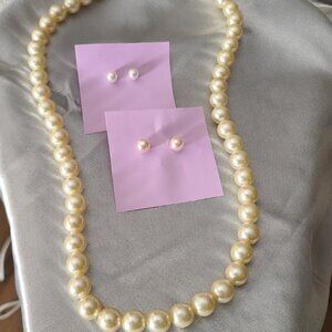 Pearl Necklace & 2 Pair of Earrings